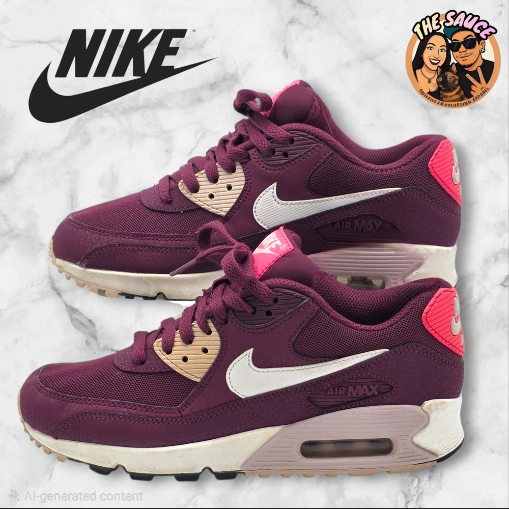Nike Air Max‎ 90 Womens 6.5 Burgundy Pink Retro Running Shoes Sneakers 90s Style